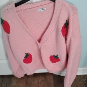 Pink Women's Sweater with Strawberry Design